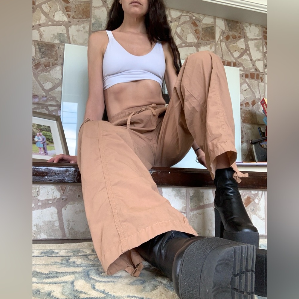 Aerie oversized tan drawstring cargo pants
